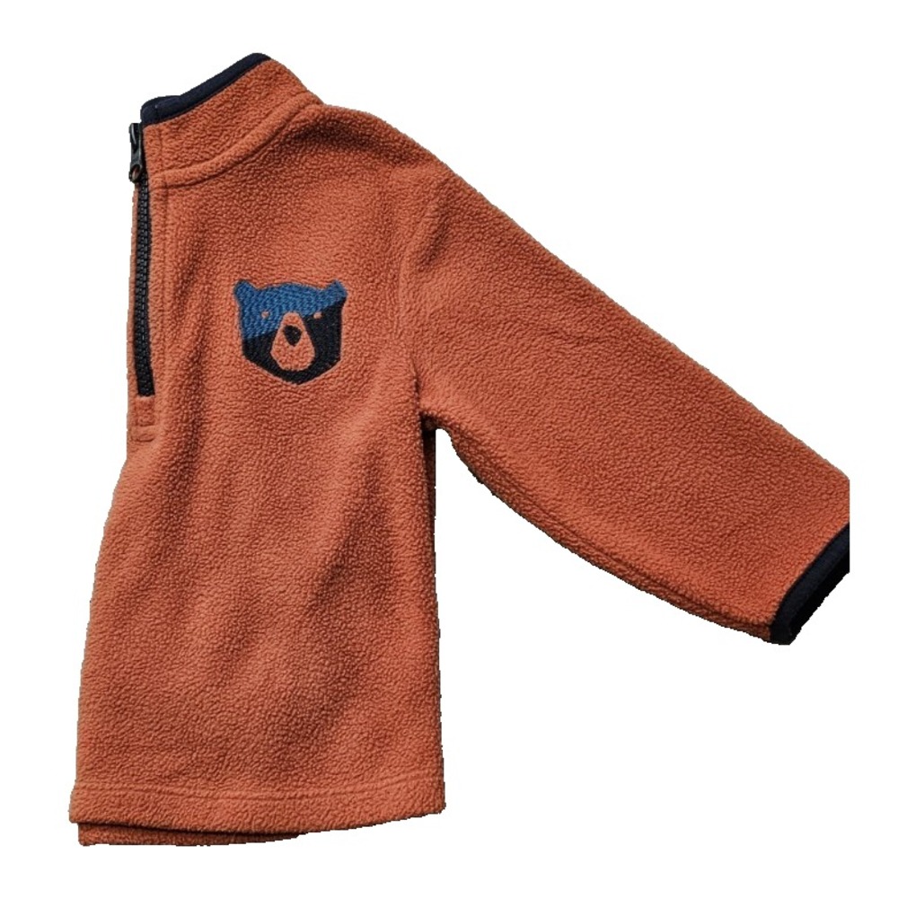 Cat & Jack Infant 12 Month Long Sleeve Fleece 1/2 Zip Top Bear Patch on Chest